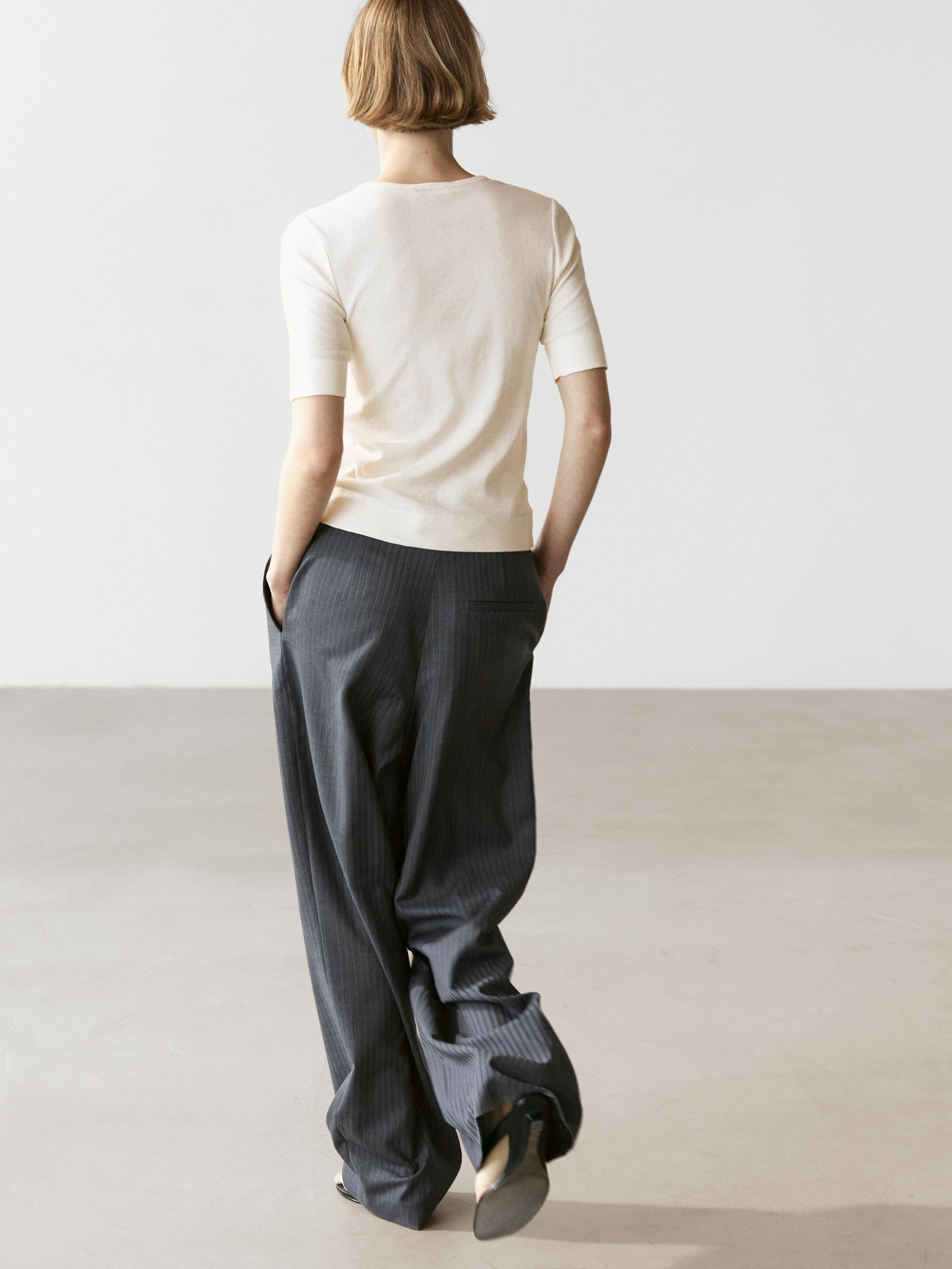 Pinstripe cool wool blend suit trousers